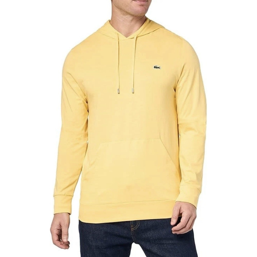 NWT Lacoste Men's Regular Fit Tee Shirt with Hood and Drawstring, Yellow Sz L
